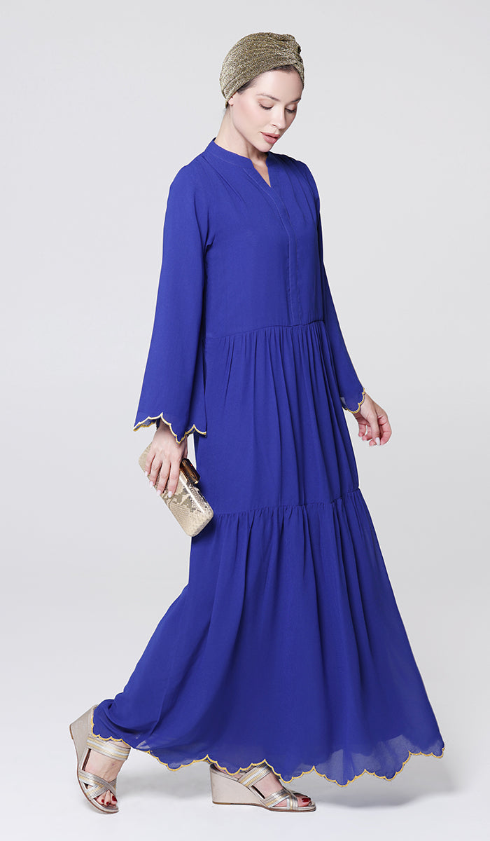 Kiran Gold Embellished Modest Long Maxi Dress - Royal Blue