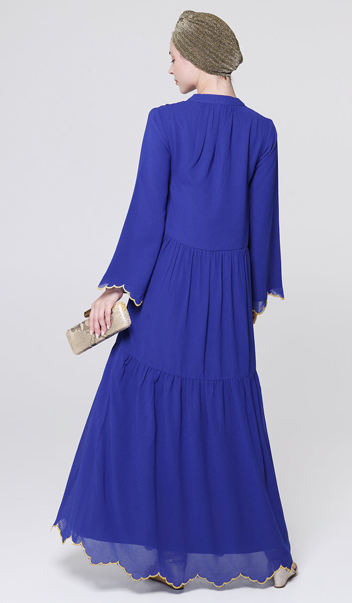 Kiran Gold Embellished Modest Long Maxi Dress - Royal Blue