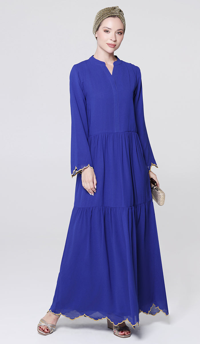 Kiran Gold Embellished Modest Long Maxi Dress - Royal Blue