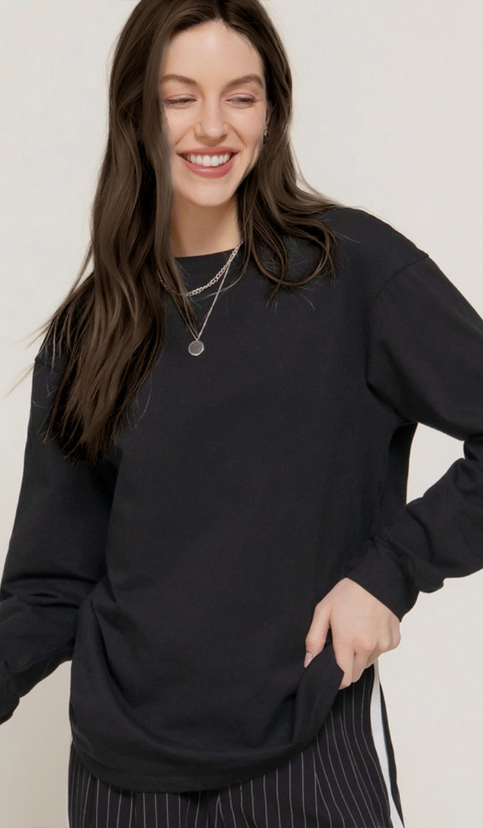 Lina Soft Cotton Everyday Long Sleeve T Shirt - Black