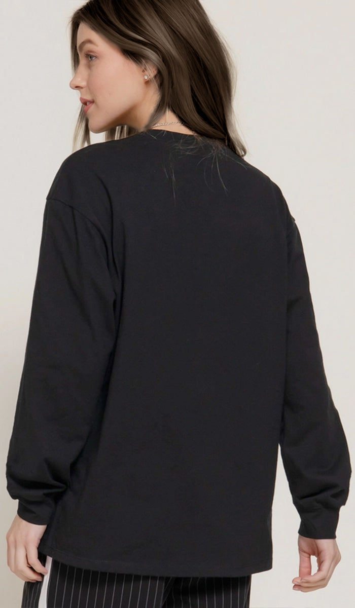 Lina Soft Cotton Everyday Long Sleeve T Shirt - Black