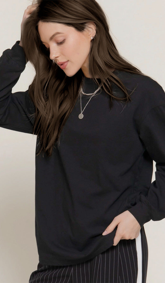 Lina Soft Cotton Everyday Long Sleeve T Shirt - Black