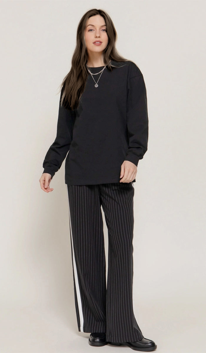 Lina Soft Cotton Everyday Long Sleeve T Shirt - Black