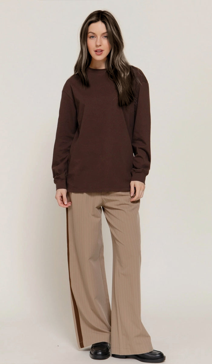 Lina Soft Cotton Everyday Long Sleeve T Shirt - Cocoa Brown