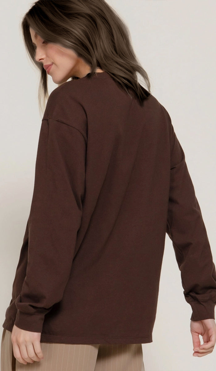 Lina Soft Cotton Everyday Long Sleeve T Shirt - Cocoa