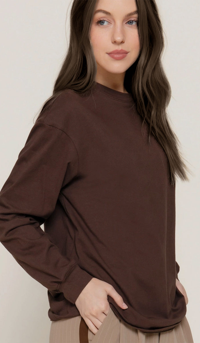 Lina Soft Cotton Everyday Long Sleeve T Shirt - Cocoa
