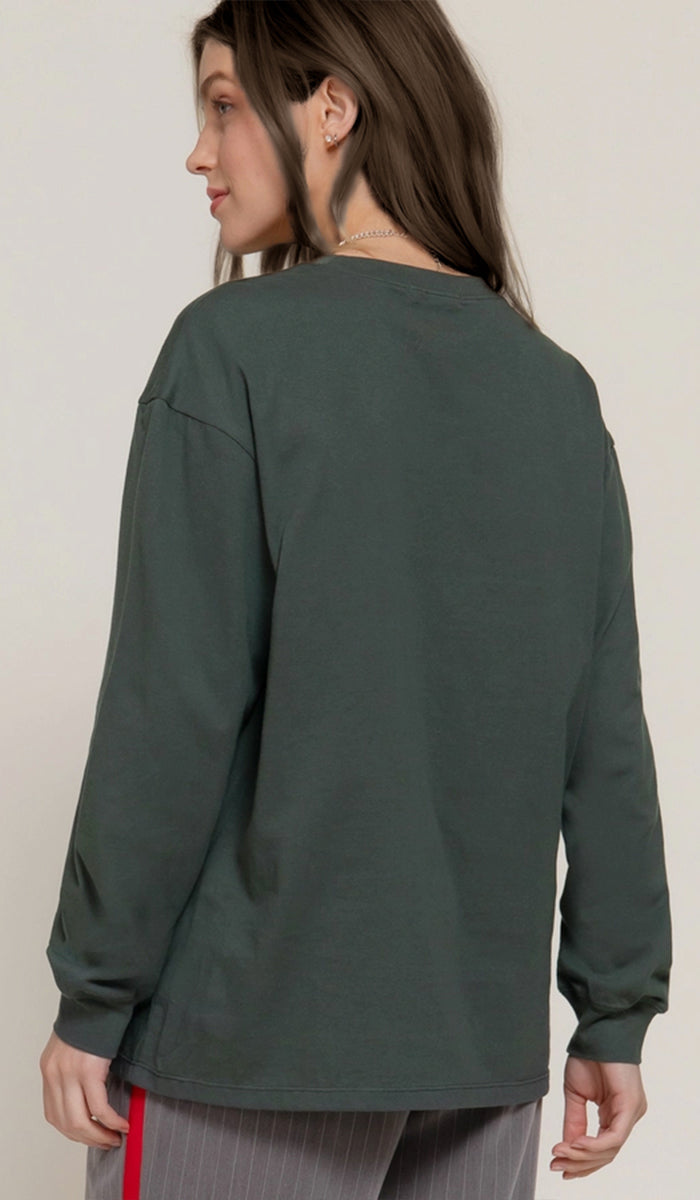 Lina Soft Cotton Everyday Long Sleeve T Shirt - Moss