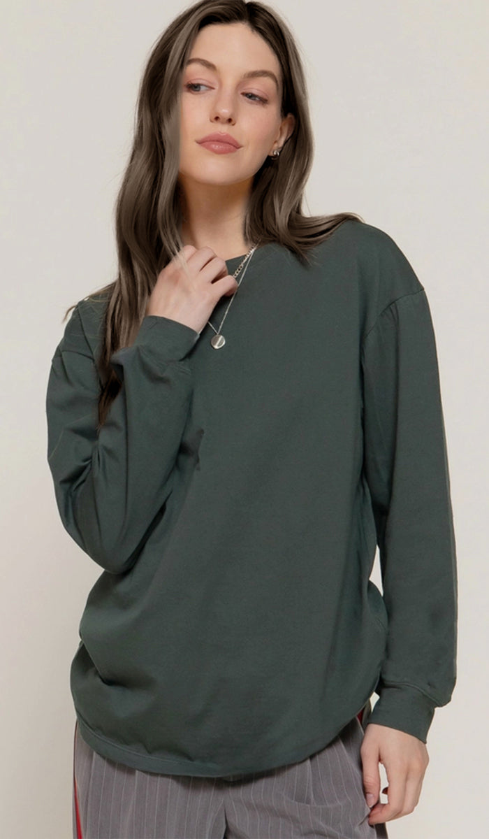Lina Soft Cotton Everyday Long Sleeve T Shirt - Moss