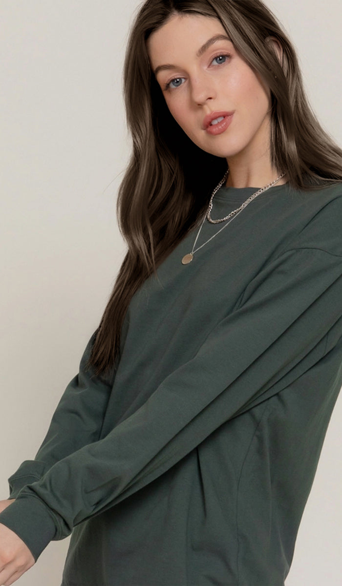Lina Soft Cotton Everyday Long Sleeve T Shirt - Moss
