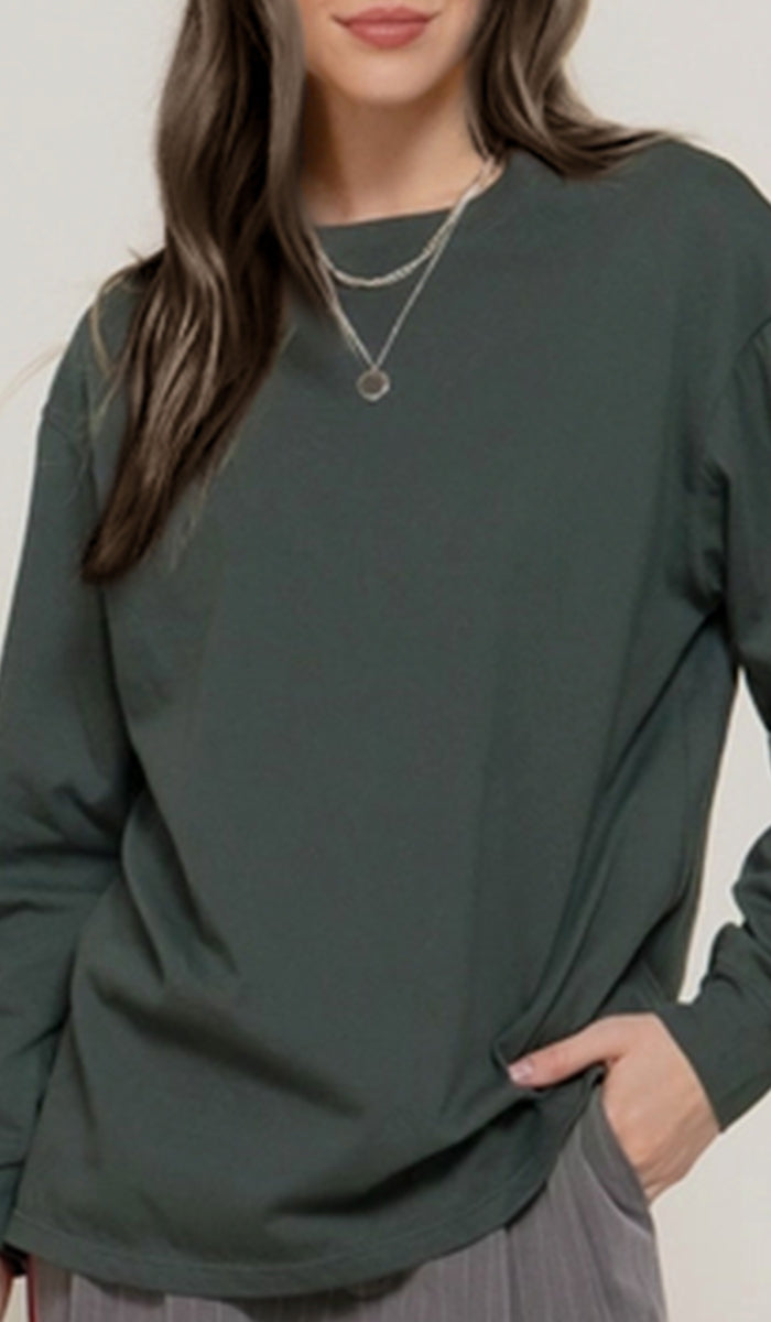 Lina Soft Cotton Everyday Long Sleeve T Shirt - Moss