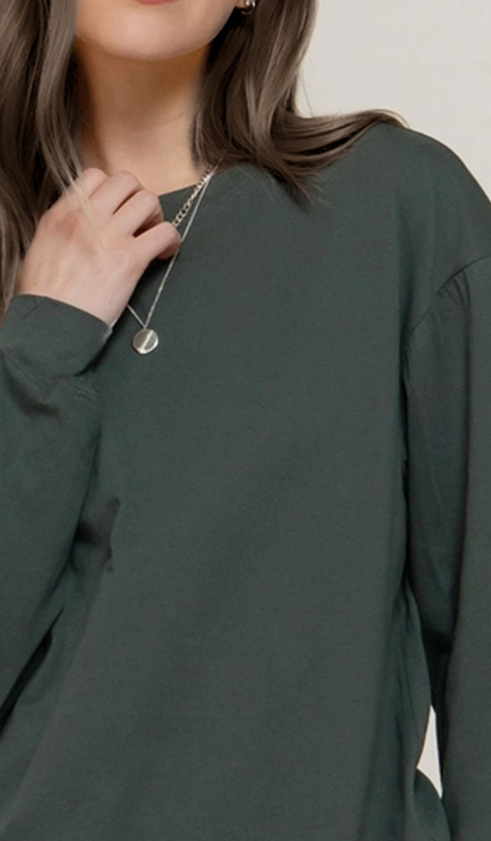 Lina Soft Cotton Everyday Long Sleeve T Shirt - Moss