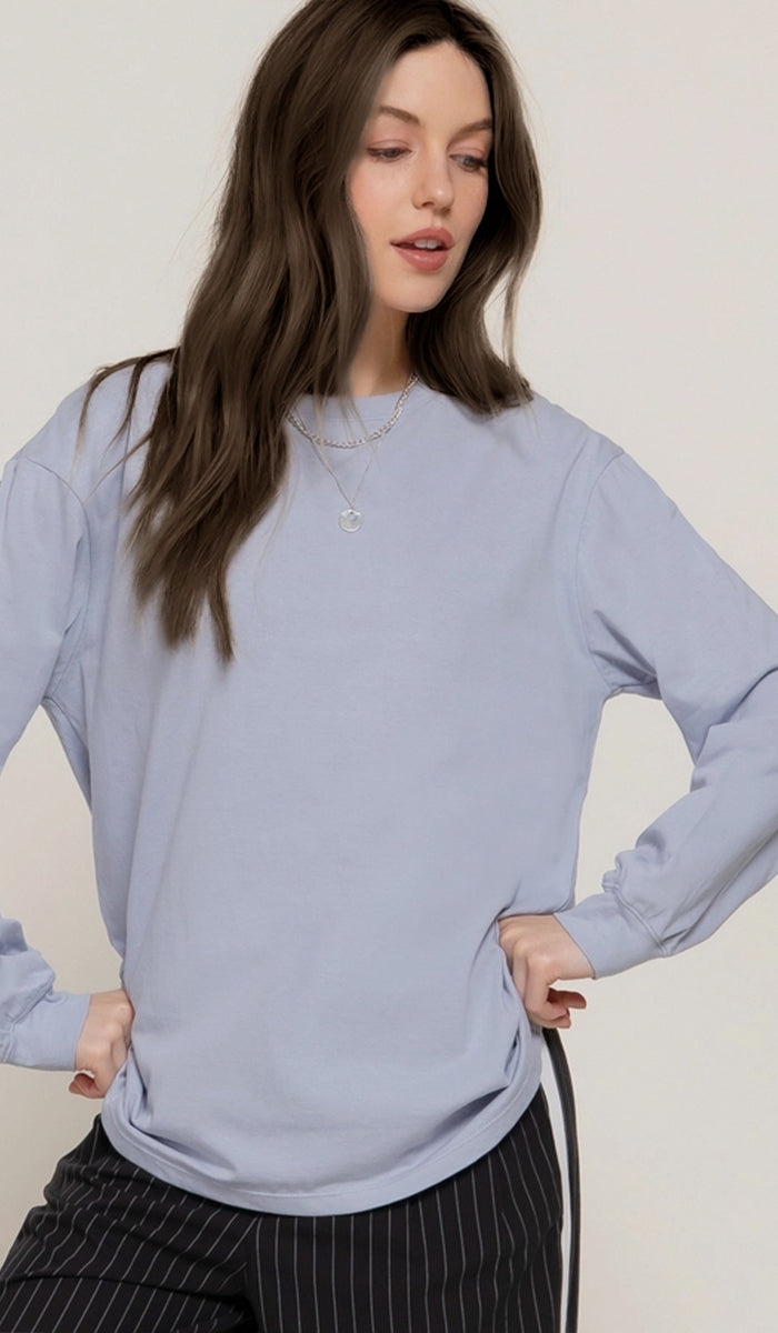 Lina Soft Cotton Everyday Long Sleeve T Shirt - Powder Blue