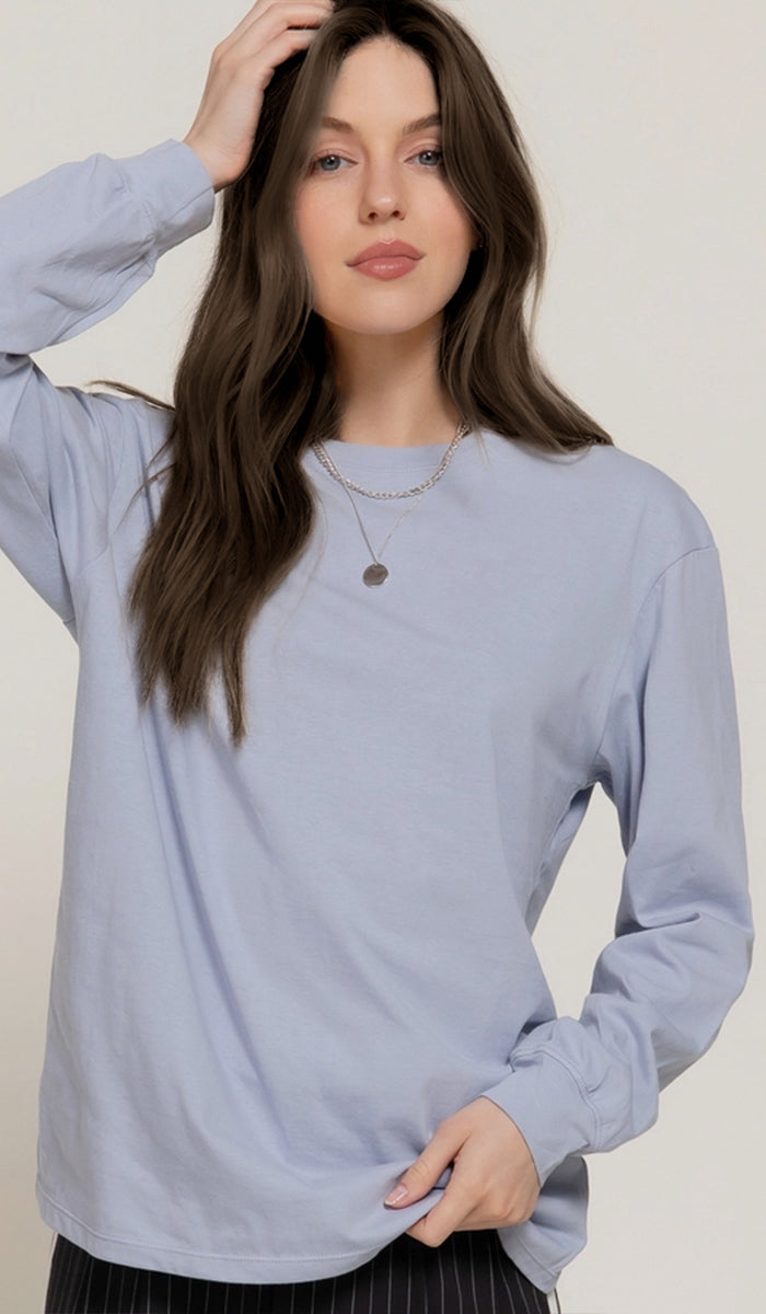 Lina Soft Cotton Everyday Long Sleeve T Shirt - Powder Blue