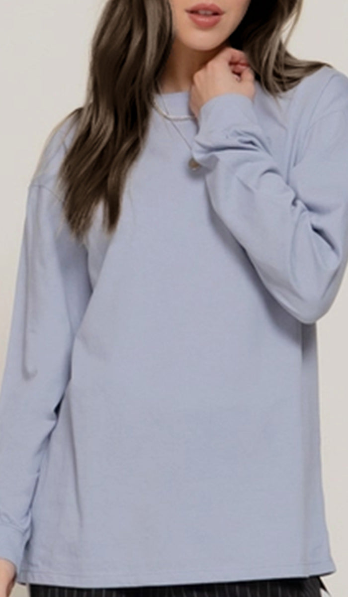 Lina Soft Cotton Everyday Long Sleeve T Shirt - Powder Blue