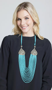 Long Multistrand Bismillah Turkish Artisan Necklace - Turquoise Blue
