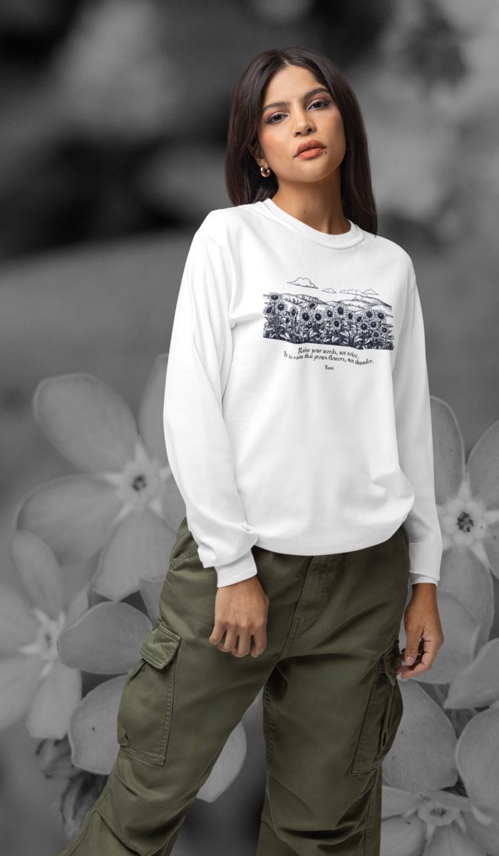 Satr Collection Unisex Long Sleeve 100% Cotton T-Shirt - Rain