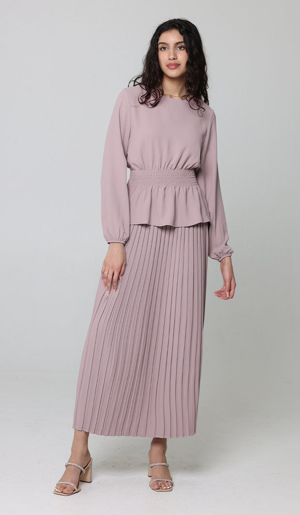 Lulu Pleated Long Maxi Skirt - Dusty Rose