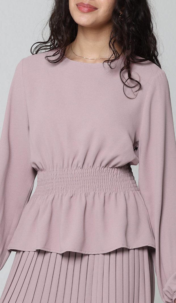 Lulu Modest Essential Peplum Blouse - Dusty Rose