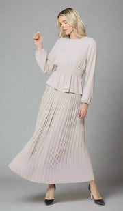 Lulu Pleated Long Maxi Skirt - Latte