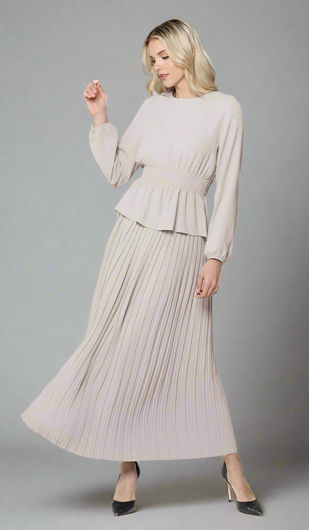 Lulu Pleated Long Maxi Skirt - Latte