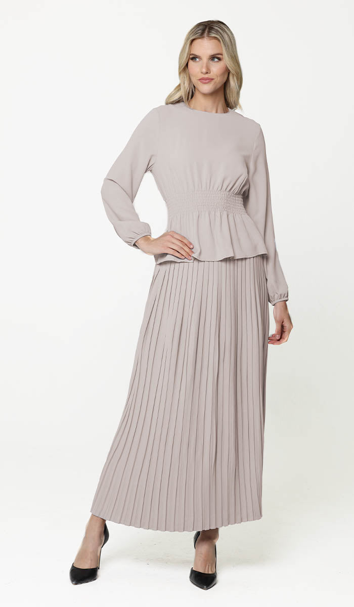 Lulu Pleated Long Latte Maxi Skirt | Modest Skirts | Artizara