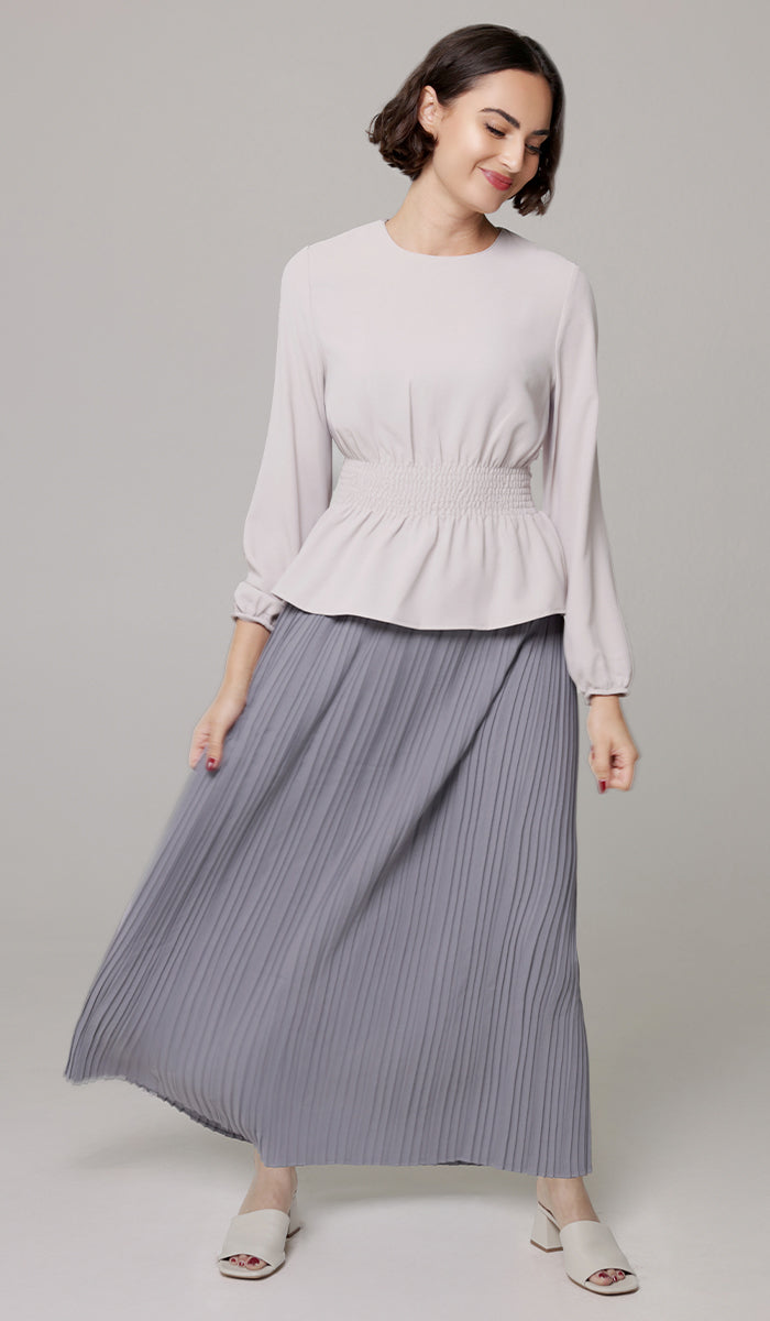 Lulu Modest Essential Peplum Blouse - Latte