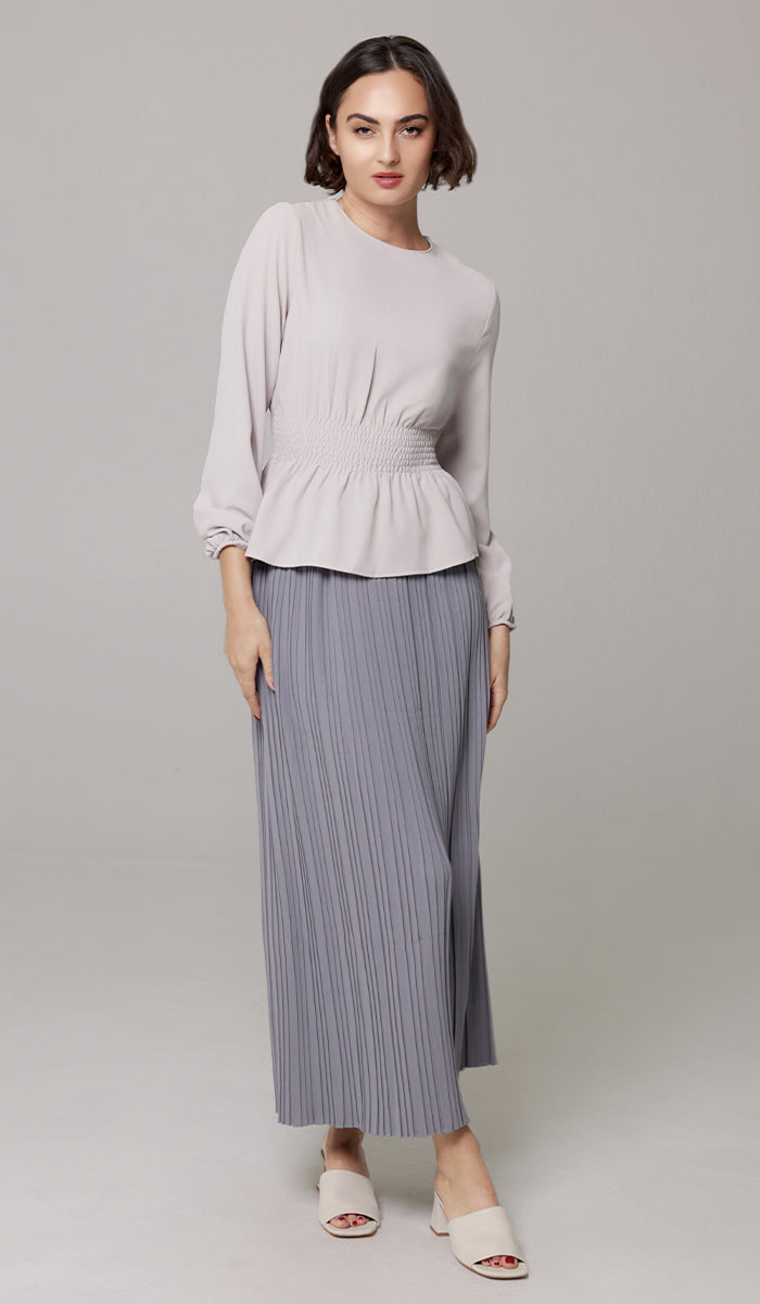 poppy PEARL PLEATED SKIRT グレー Valia Pearl Gray Pleated Long Maxi Skirt | Modest Skirts