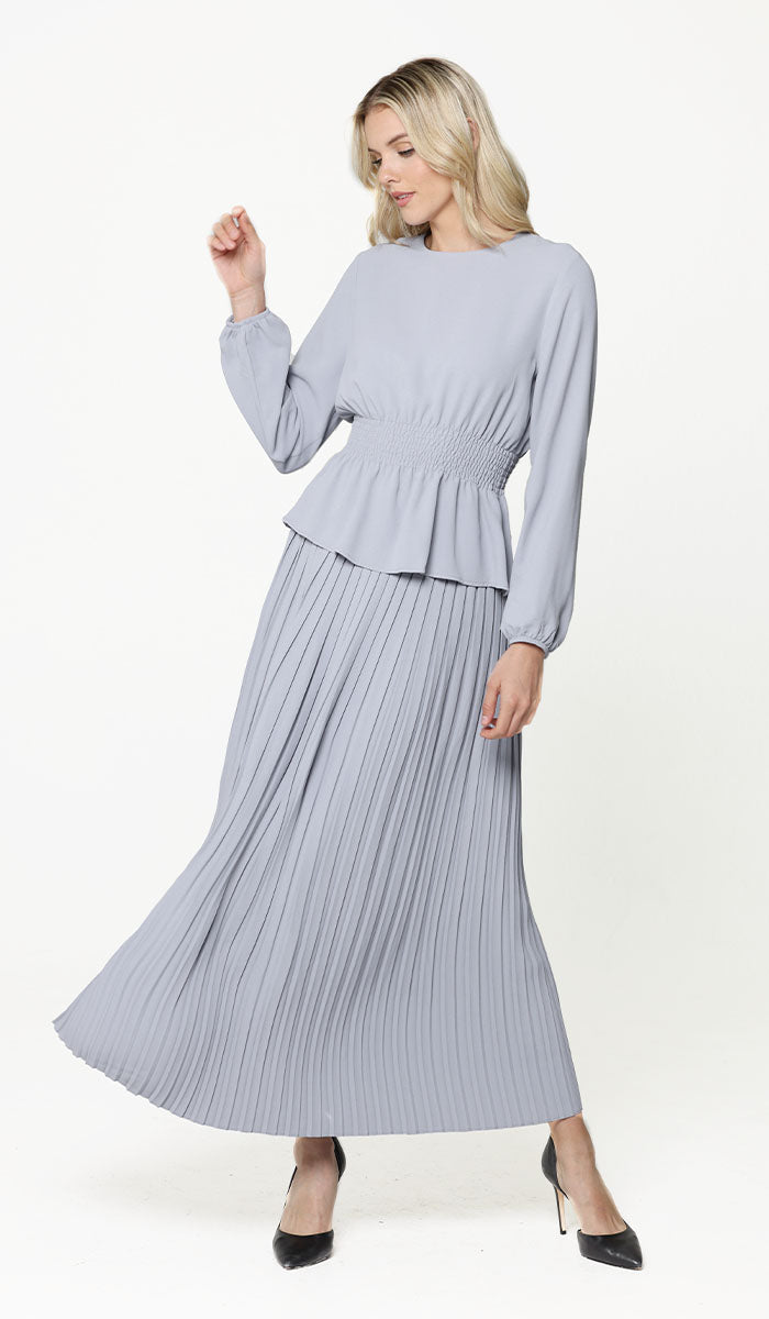 Lulu Pleated Long Maxi Skirt - Powder Blue