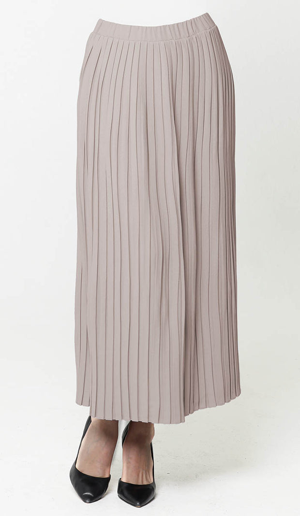 Lulu Pleated Long Maxi Skirt - Latte