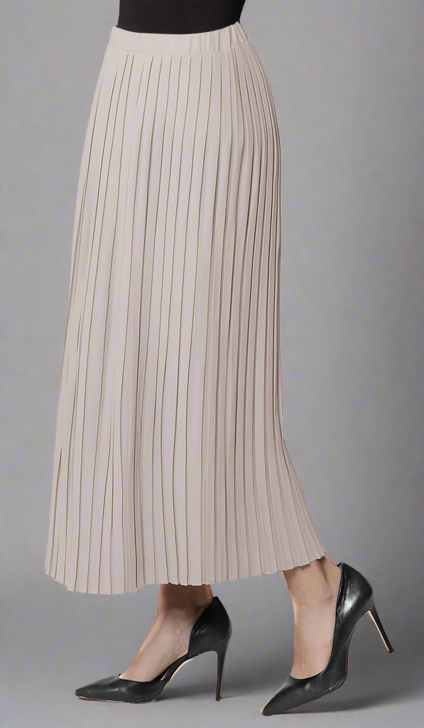 Lulu Pleated Long Latte Maxi Skirt | Modest Skirts | Artizara