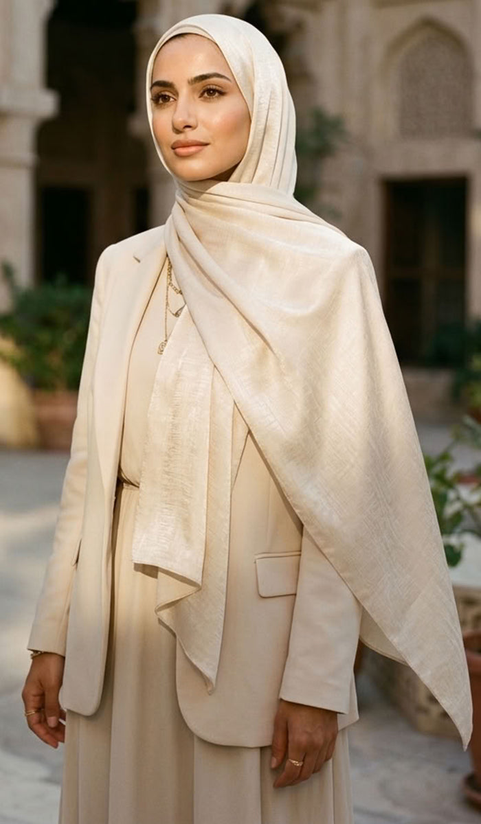 Lumiere Satin Crinkle Wrap Hijab - Cream
