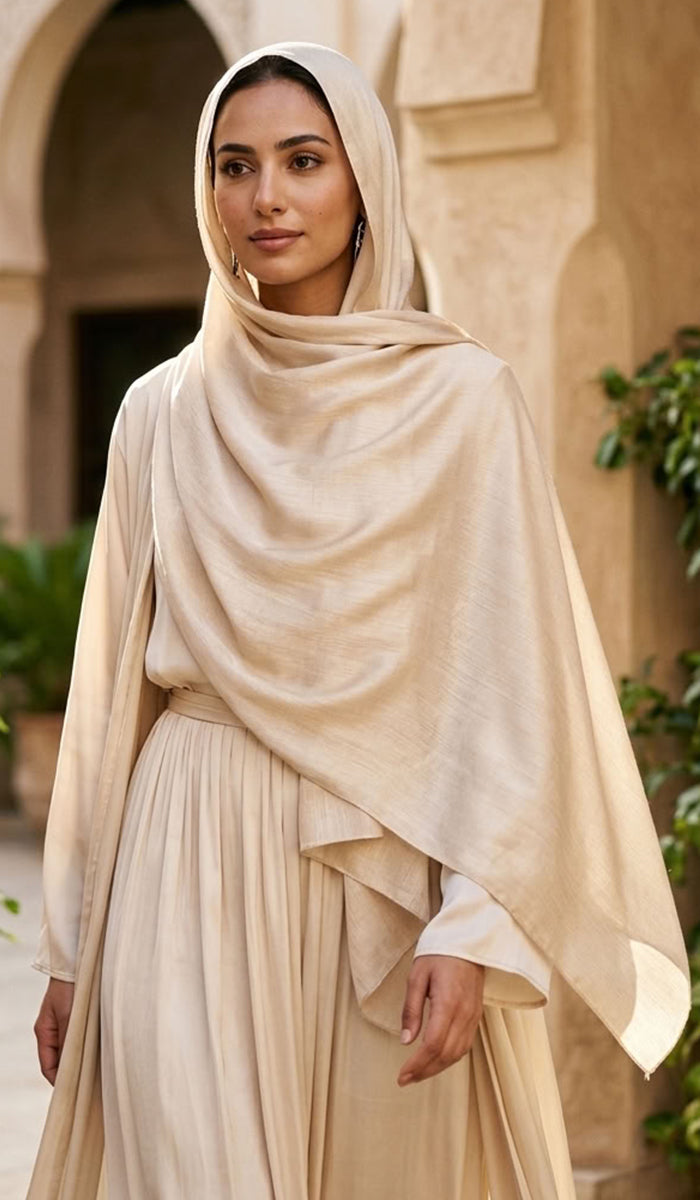 Lumiere Satin Crinkle Wrap Hijab - Cream