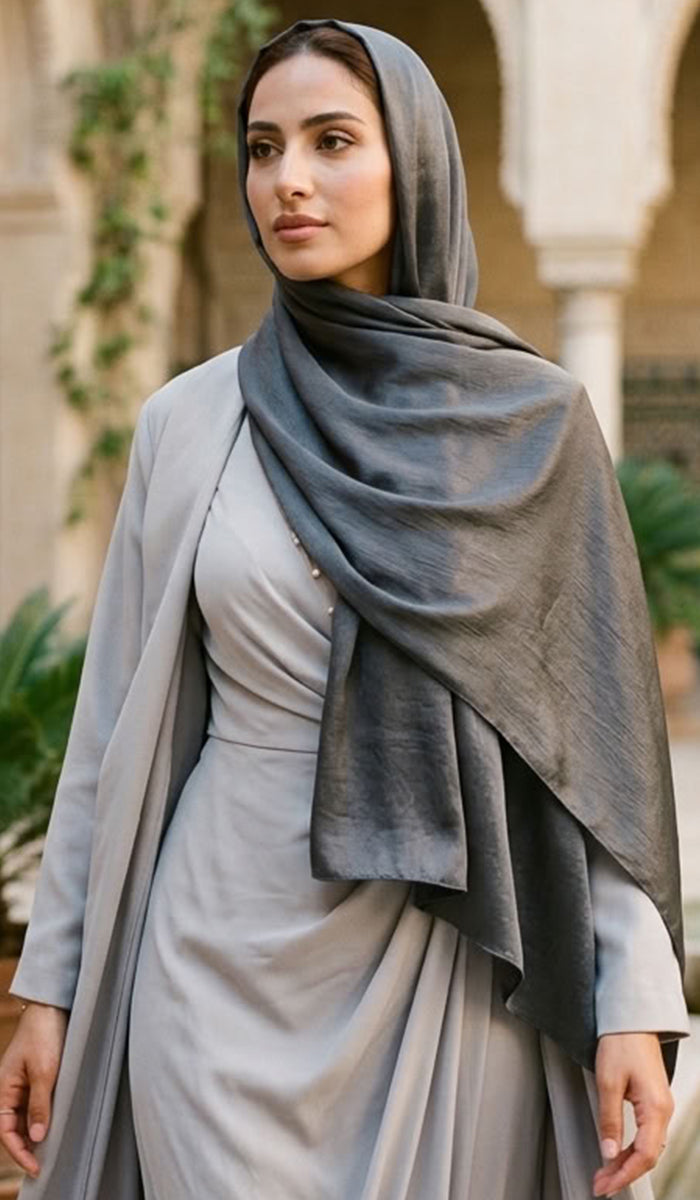 Lumiere Satin Crinkle Wrap Hijab - Black