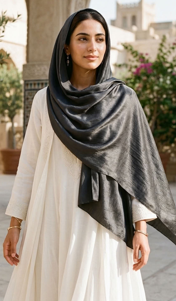 Lumiere Satin Crinkle Wrap Hijab - Black