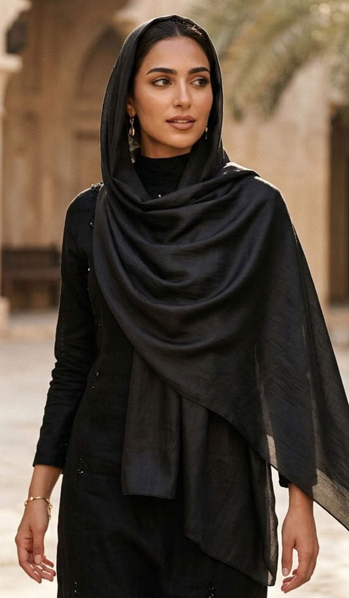 Lumiere Satin Crinkle Wrap Hijab - Black