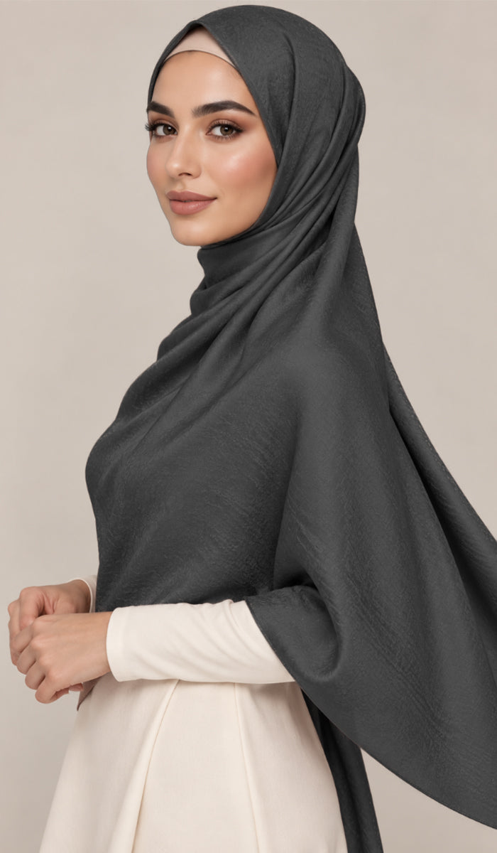 Lumiere Satin Crinkle Wrap Hijab - Black