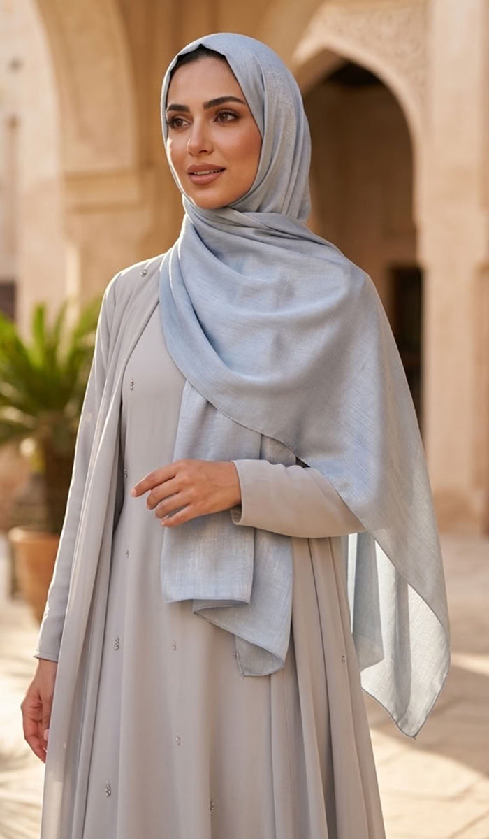 Lumiere Satin Crinkle Wrap Hijab - Steel Blue