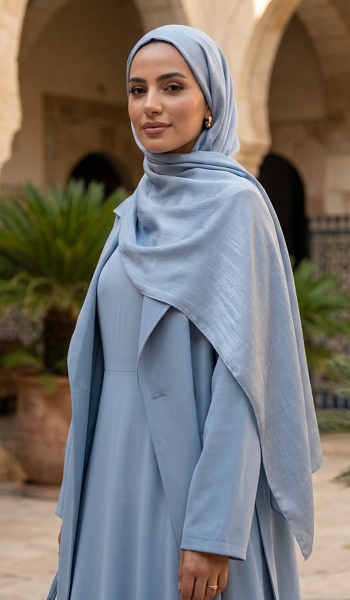 Lumiere Satin Crinkle Wrap Hijab - Steel Blue