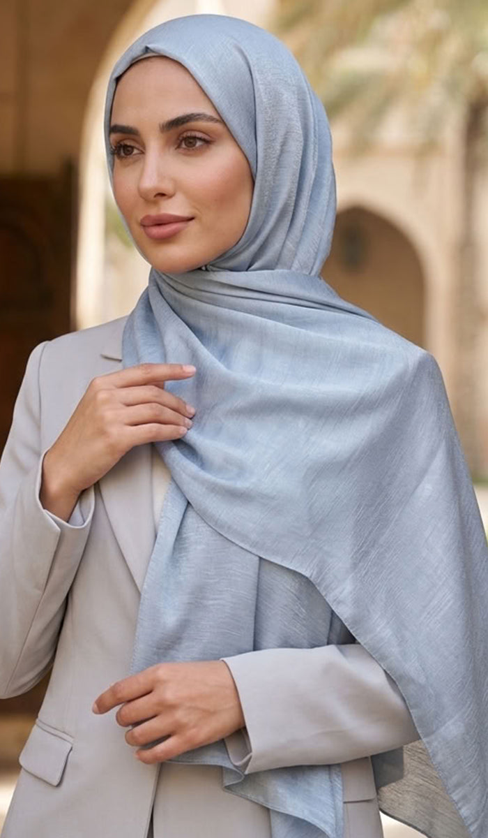 Lumiere Satin Crinkle Wrap Hijab - Steel Blue