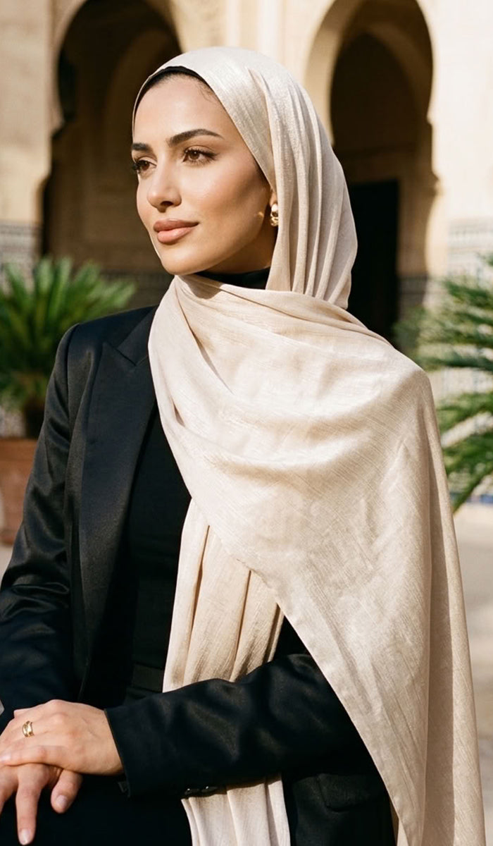 Lumiere Satin Crinkle Wrap Hijab - Cream
