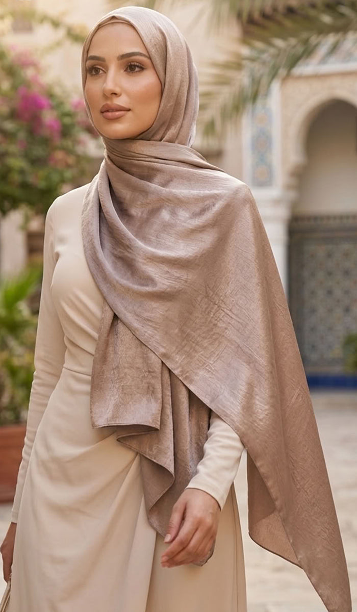 Lumiere Satin Crinkle Wrap Hijab - Latte