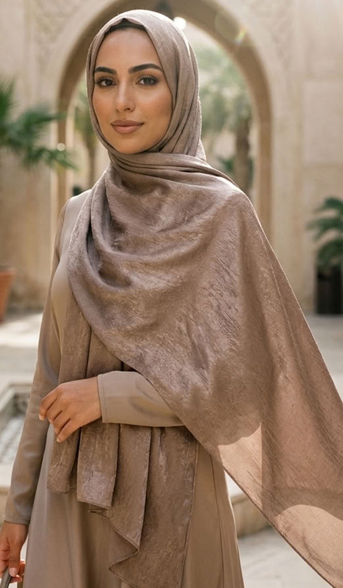 Lumiere Satin Crinkle Wrap Hijab - Latte