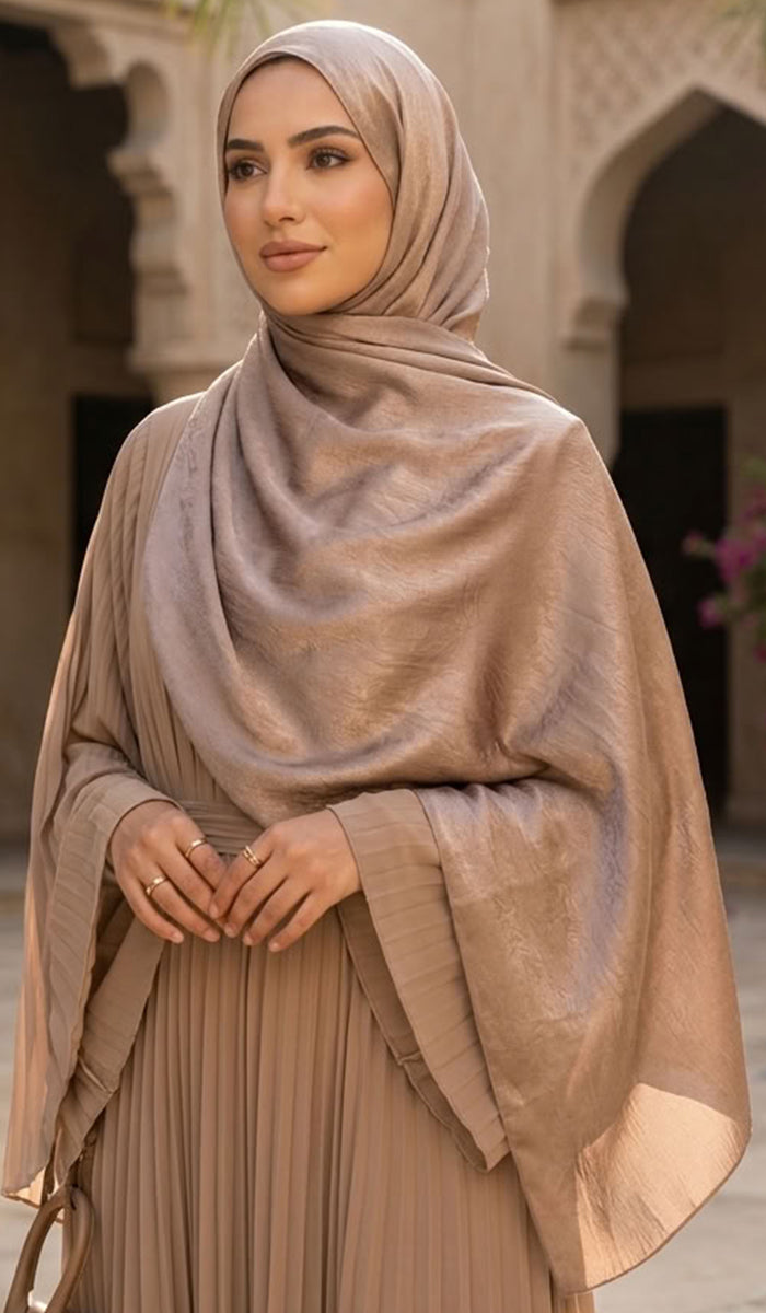 Lumiere Satin Crinkle Wrap Hijab - Latte