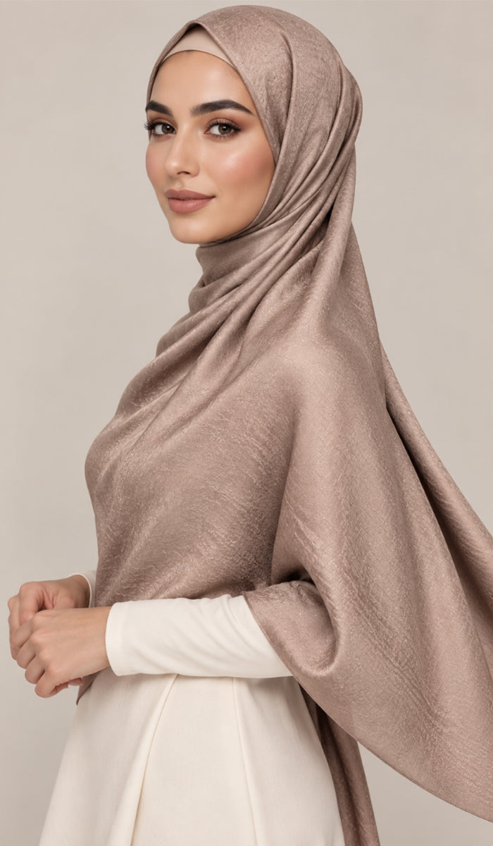 Lumiere Satin Crinkle Wrap Hijab - Latte