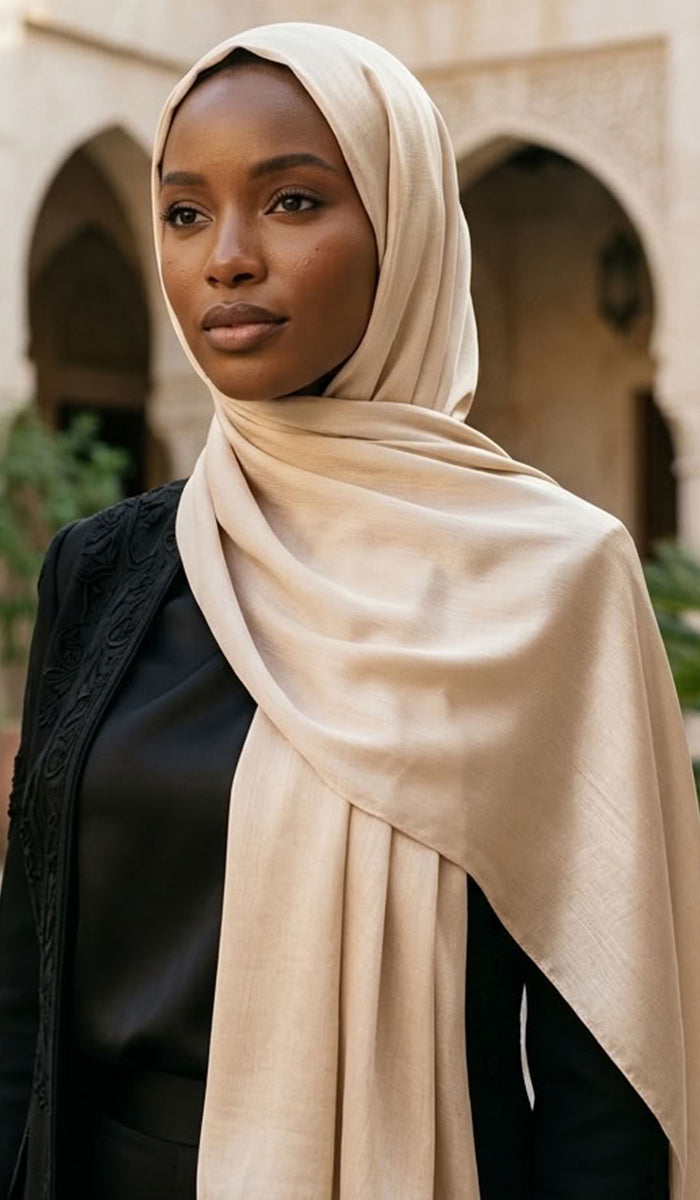 Lumiere Satin Crinkle Wrap Hijab - Cream