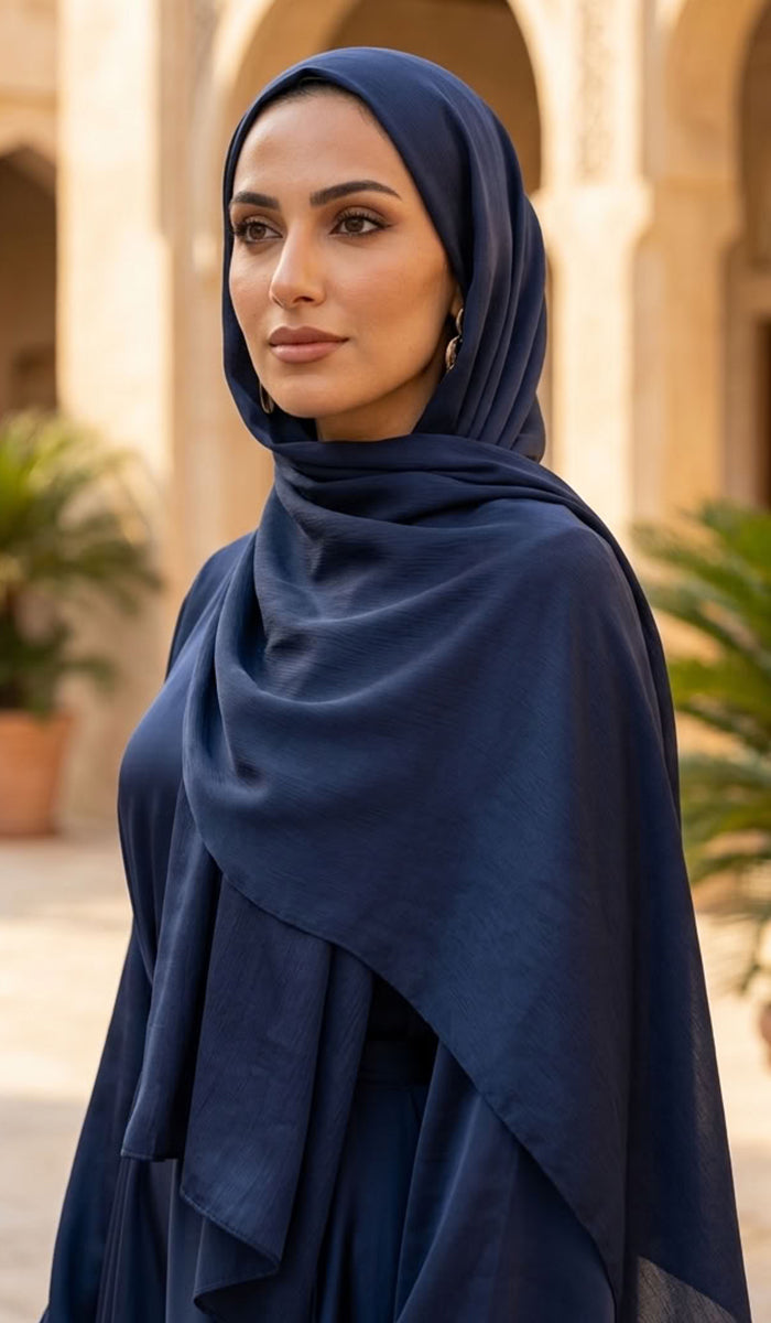 Lumiere Satin Crinkle Wrap Hijab - Navy