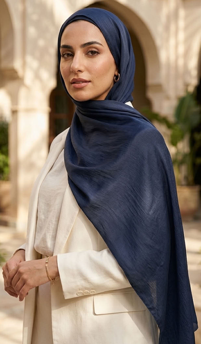 Lumiere Satin Crinkle Wrap Hijab - Navy