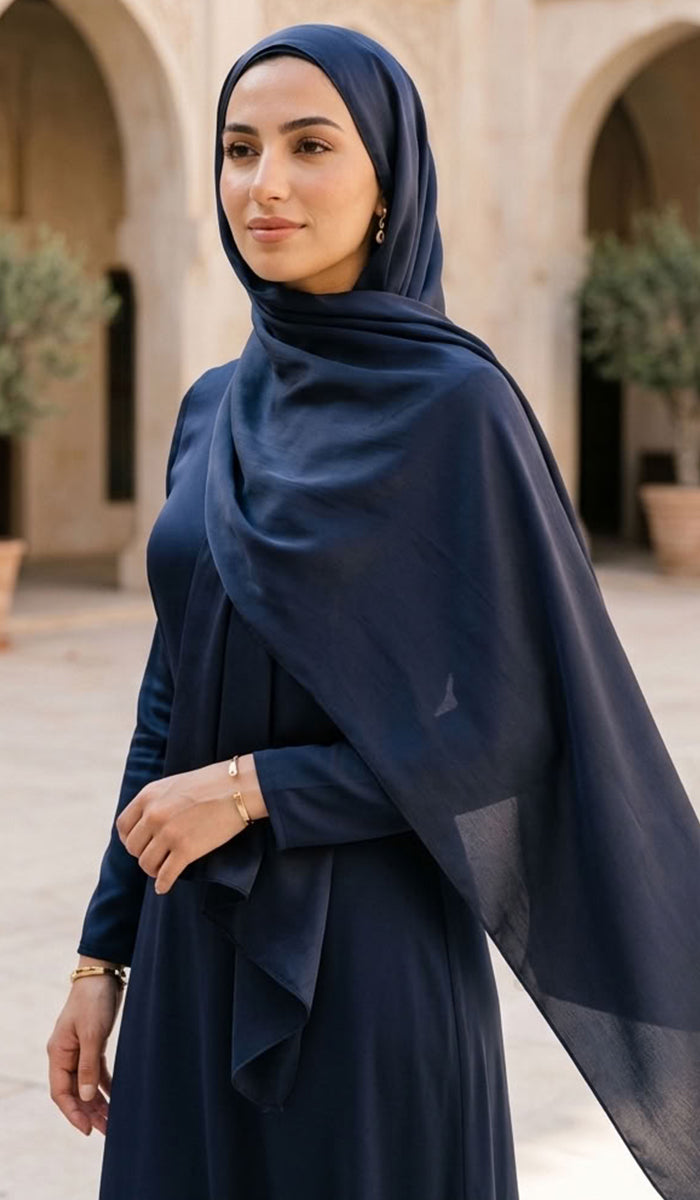 Lumiere Satin Crinkle Wrap Hijab - Navy