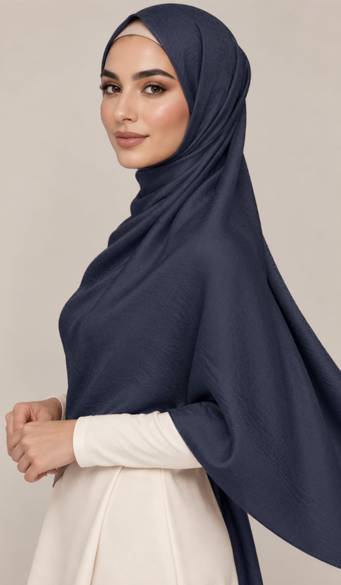 Lumiere Satin Crinkle Wrap Hijab - Navy