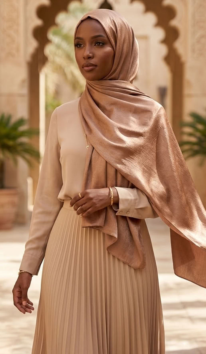 Lumiere Satin Crinkle Wrap Hijab - Toffee